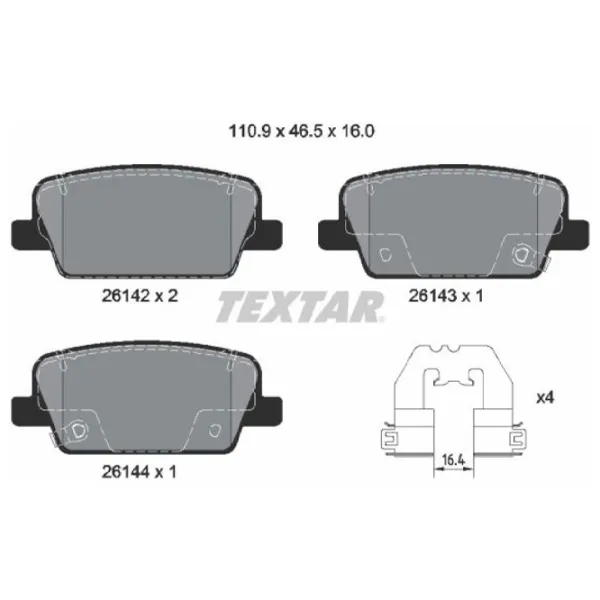 Тормозные колодки Textar 2614201 задние/ дисковые photo 2 Тормозные колодки Textar 2614201 задние/ дисковые photo 2