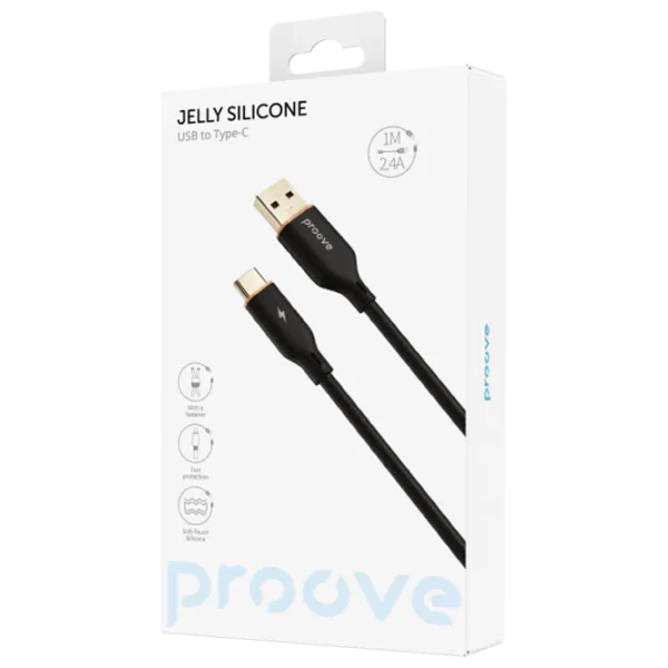 Cablu pentru telefon Jelly Silicone Proove USB Type-A + USB Type-C 1 m/ Black photo 5