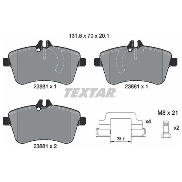 Тормозные колодки Textar 2388101 передние/ дисковые photo 2 Тормозные колодки Textar 2388101 передние/ дисковые photo 2