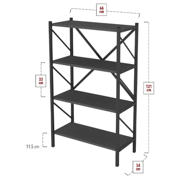 Стеллаж Fabulous 4 Shelves Metal 121см x 66см x 34см cm/ Металл/ Anthracite photo 3