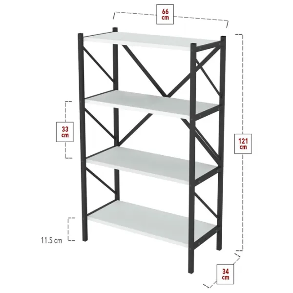 Стеллаж Fabulous 4 Shelves Metal 121см x 66см x 34см cm/ Металл/ Black photo 3