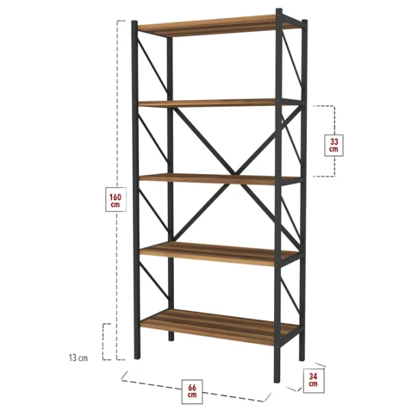 Etajeră Fabulous 5 Shelves Metal 160 x 66 x 34 cm/ Metal/ Walnut photo 3 Etajeră Fabulous 5 Shelves Metal 160 x 66 x 34 cm/ Metal/ Walnut photo 3