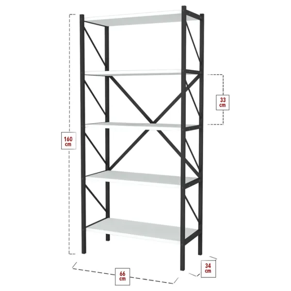 Стеллаж Fabulous 5 Shelves Metal 160см x 66см x 34см cm/ Металл/ White photo 2