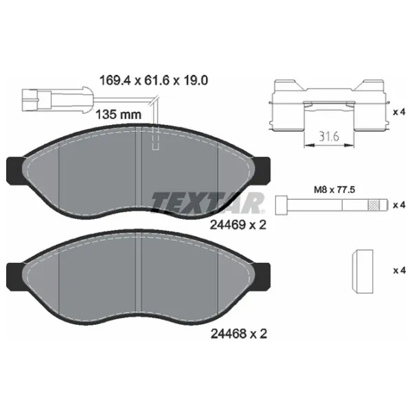 Тормозные колодки Textar 2446902 передние/ дисковые photo 2 Тормозные колодки Textar 2446902 передние/ дисковые photo 2