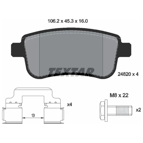 Тормозные колодки Textar 2482001 задние/ дисковые photo 2 Тормозные колодки Textar 2482001 задние/ дисковые photo 2