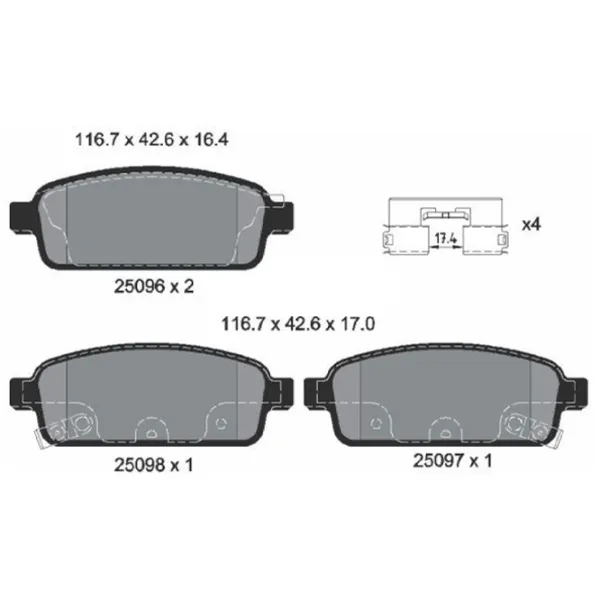 Тормозные колодки Textar 2509602 задние/ дисковые photo 2 Тормозные колодки Textar 2509602 задние/ дисковые photo 2