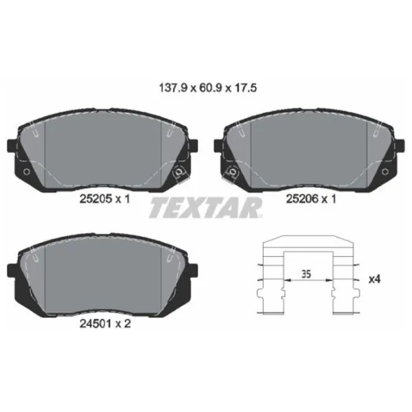 Тормозные колодки Textar 2520501 передние/ дисковые photo 2 Тормозные колодки Textar 2520501 передние/ дисковые photo 2