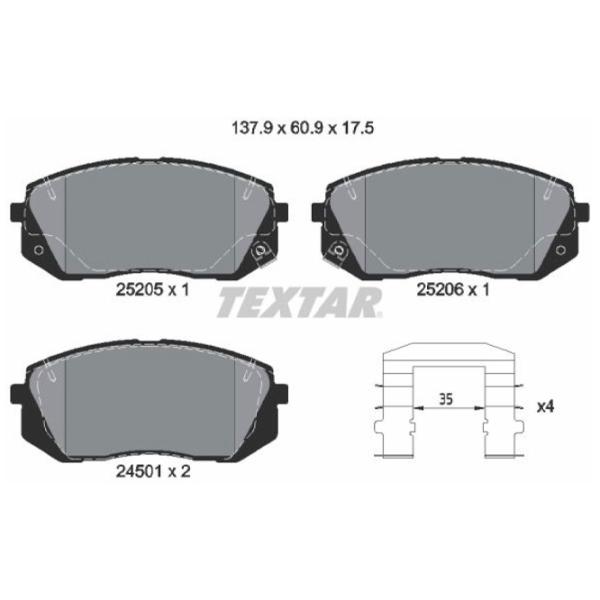 Тормозные колодки Textar 2520501 передние/ дисковые photo 2 Тормозные колодки Textar 2520501 передние/ дисковые photo 2