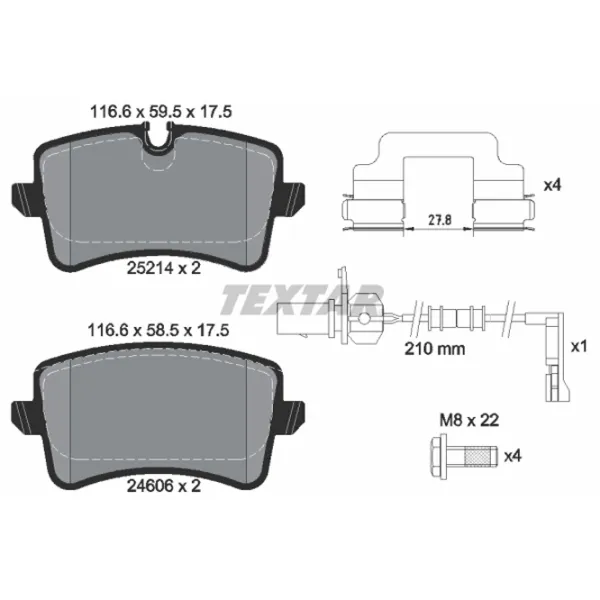Тормозные колодки Textar 2521413 задние/ дисковые photo 2 Тормозные колодки Textar 2521413 задние/ дисковые photo 2
