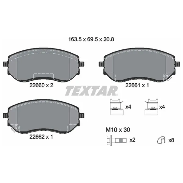 Тормозные колодки Textar 2266001 передние/ дисковые photo 2 Тормозные колодки Textar 2266001 передние/ дисковые photo 2