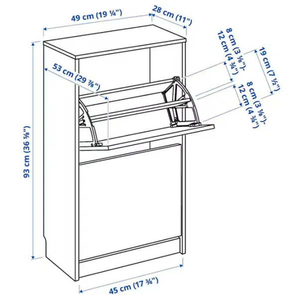 Обувной шкаф Ikea Bissa 2 93см x 49см x 28см/ ЛДСП/ White photo 5