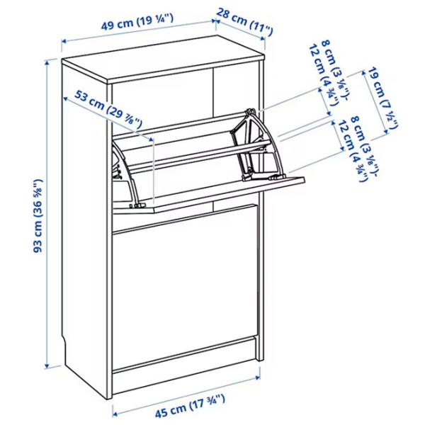 Обувной шкаф Ikea Bissa 2 93см x 49см x 28см/ ЛДСП/ White photo 5