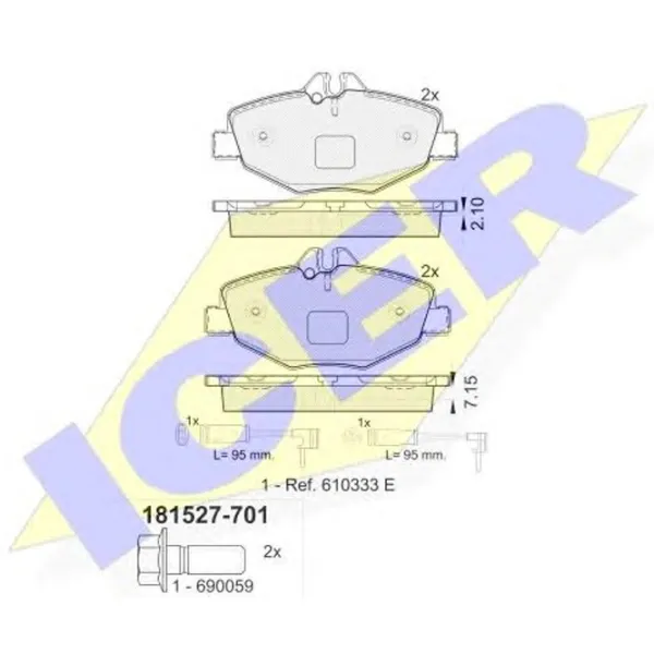 Тормозные колодки Icer 181527-701 передние/ дисковые photo 2 Тормозные колодки Icer 181527-701 передние/ дисковые photo 2