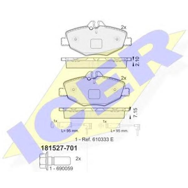 Тормозные колодки Icer 181527-701 передние/ дисковые photo 2 Тормозные колодки Icer 181527-701 передние/ дисковые photo 2