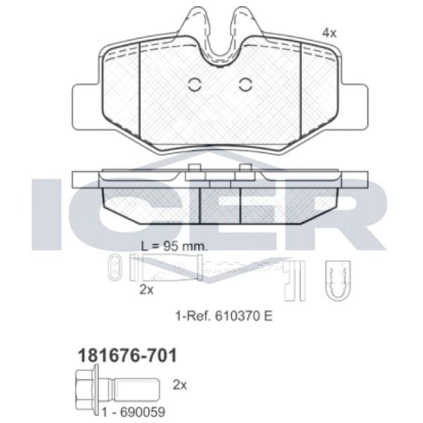 Plăcuțe de frână Icer 181676-701 spate/ disk photo 2 Plăcuțe de frână Icer 181676-701 spate/ disk photo 2