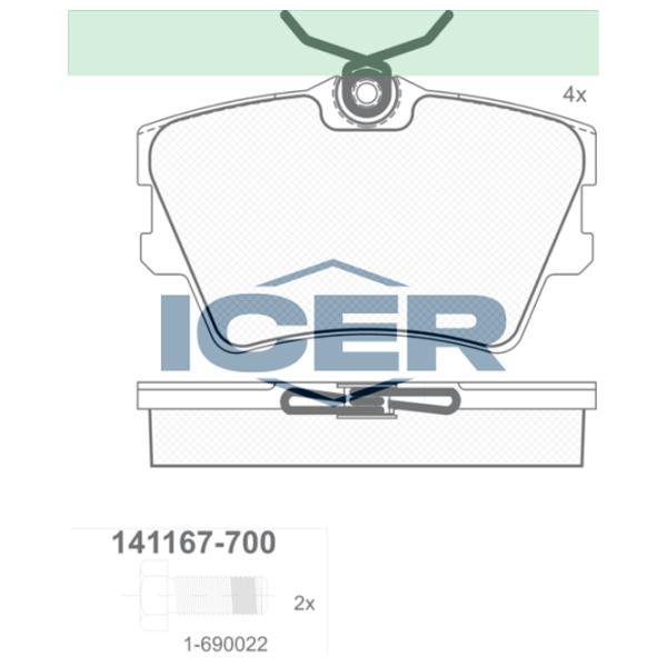 Тормозные колодки Icer 141167-700 задние/ дисковые photo 2 Тормозные колодки Icer 141167-700 задние/ дисковые photo 2