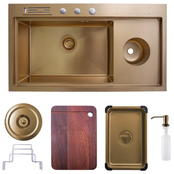 Chiuvetă SanDonna HD9250 92 x 50 / Oțel inoxidabil / Gold photo 2