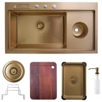 Chiuvetă SanDonna HD9250 92 x 50 / Oțel inoxidabil / Gold photo 2