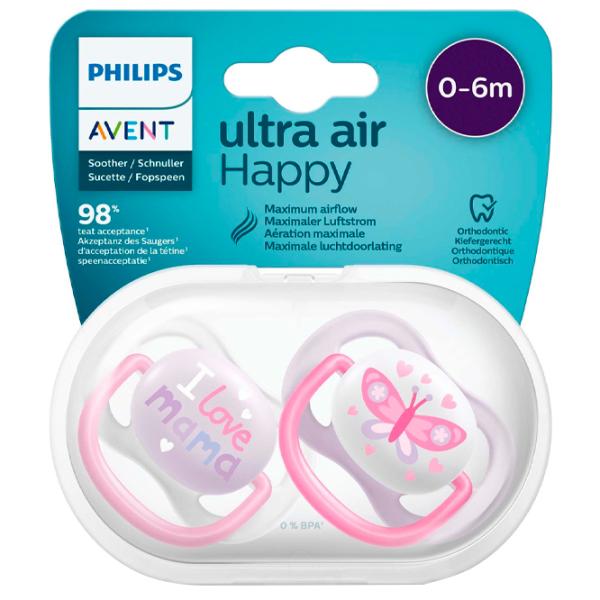 Соска круглая Philips Avent Ultra Air Happy SCF080/ 02 для девочек/ 0 месяцев - 6 месяцев/ Силикон/ Разноцветный photo 2