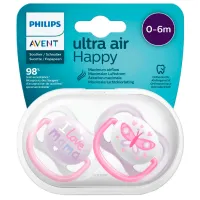 Suzetă cu tetina rotundă Philips Avent Ultra Air Happy SCF080/ 02 pentru fetițe/ 0 luni - 6 luni/ Silicon/ Multicolor photo 2