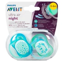 Suzetă cu tetina ortodontică Philips Avent Ultra Air Night SCF376/ 11 pentru băieți/ 0 luni - 6 luni/ Silicon/ Green photo 2