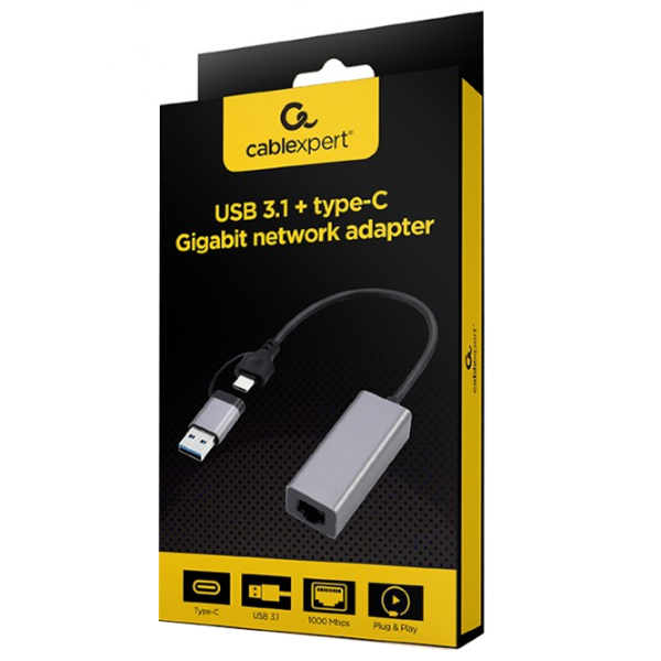 Адаптер Cablexpert A-USB3AC-LAN-01 USB Type-C/ Серый photo 2 Адаптер Cablexpert A-USB3AC-LAN-01 USB Type-C/ Серый photo 2