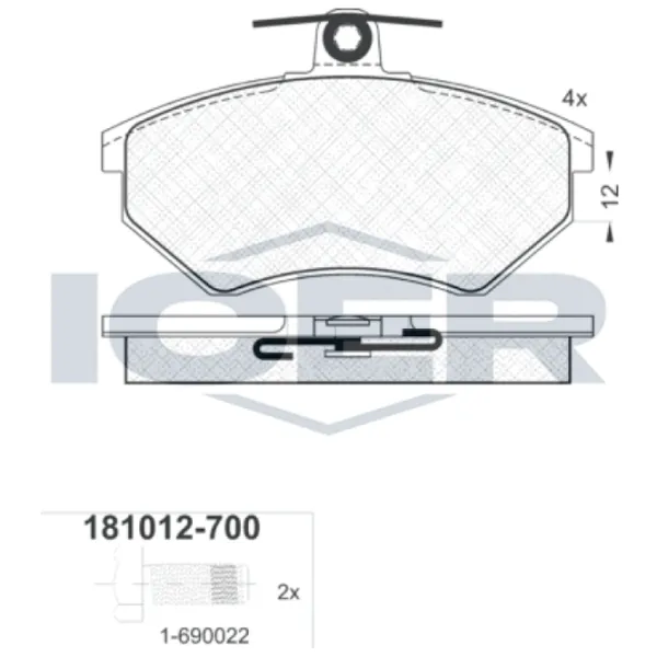 Тормозные колодки Icer 181012-700 передние/ дисковые photo 2 Тормозные колодки Icer 181012-700 передние/ дисковые photo 2