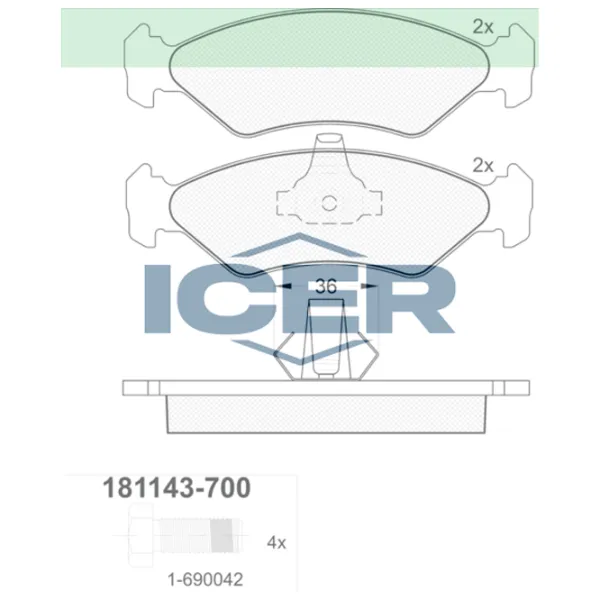 Plăcuțe de frână Icer 181143-700 față/ disk photo 2