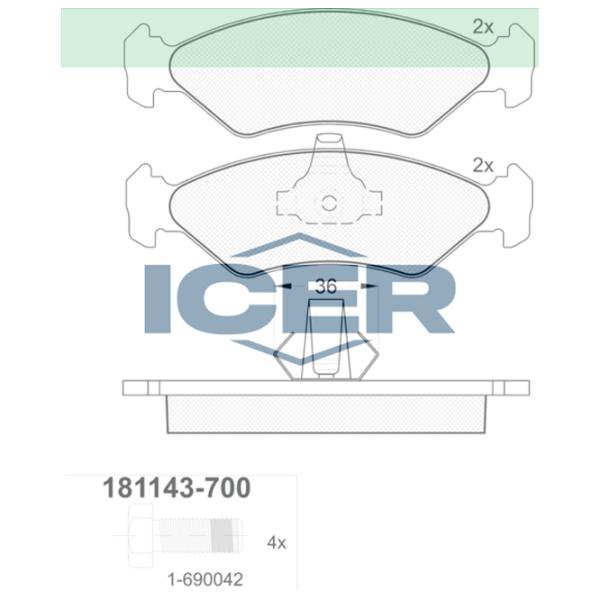 Plăcuțe de frână Icer 181143-700 față/ disk photo 2