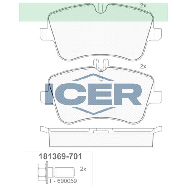 Тормозные колодки Icer 181369-701 передние/ дисковые photo 2 Тормозные колодки Icer 181369-701 передние/ дисковые photo 2