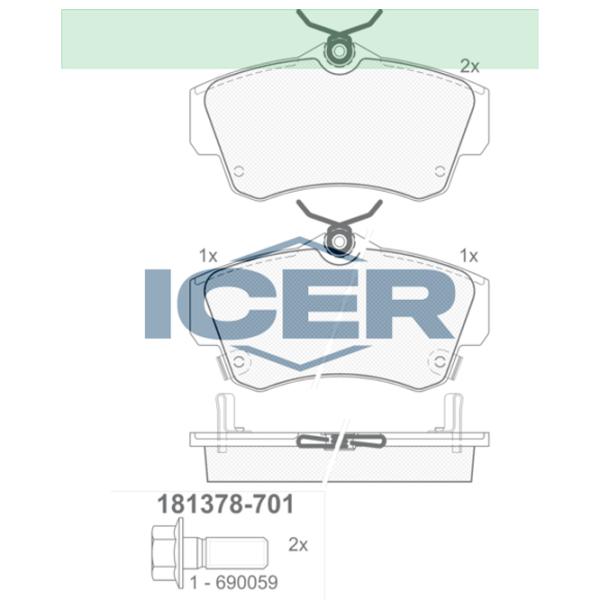 Тормозные колодки Icer 181378-701 передние/ дисковые photo 2 Тормозные колодки Icer 181378-701 передние/ дисковые photo 2