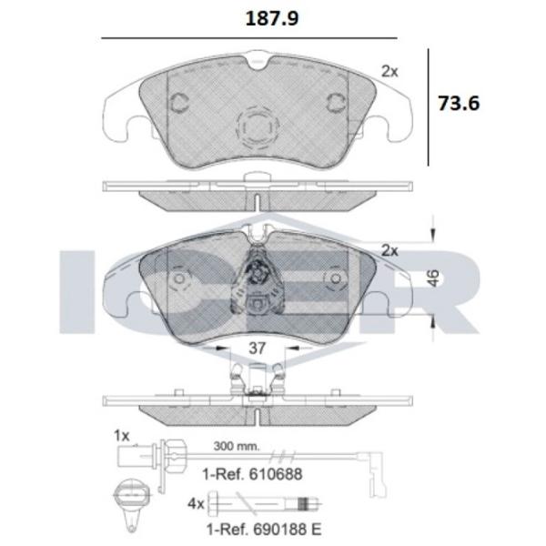 Тормозные колодки Icer 181862-202 передние/ дисковые photo 2 Тормозные колодки Icer 181862-202 передние/ дисковые photo 2