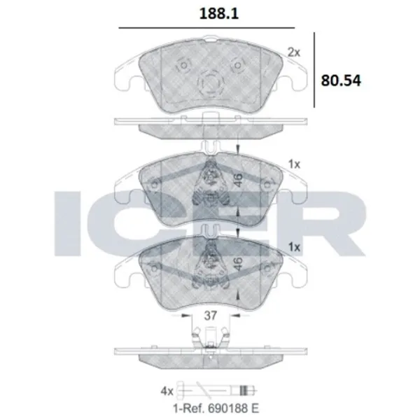 Тормозные колодки Icer 181865 передние/ дисковые photo 2 Тормозные колодки Icer 181865 передние/ дисковые photo 2