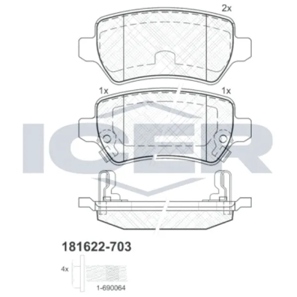 Тормозные колодки Icer 181622-703 задние/ дисковые photo 2 Тормозные колодки Icer 181622-703 задние/ дисковые photo 2