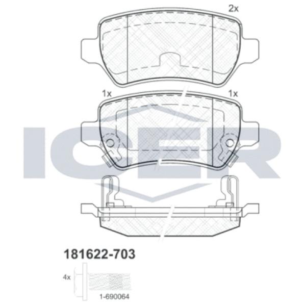 Тормозные колодки Icer 181622-703 задние/ дисковые photo 2 Тормозные колодки Icer 181622-703 задние/ дисковые photo 2
