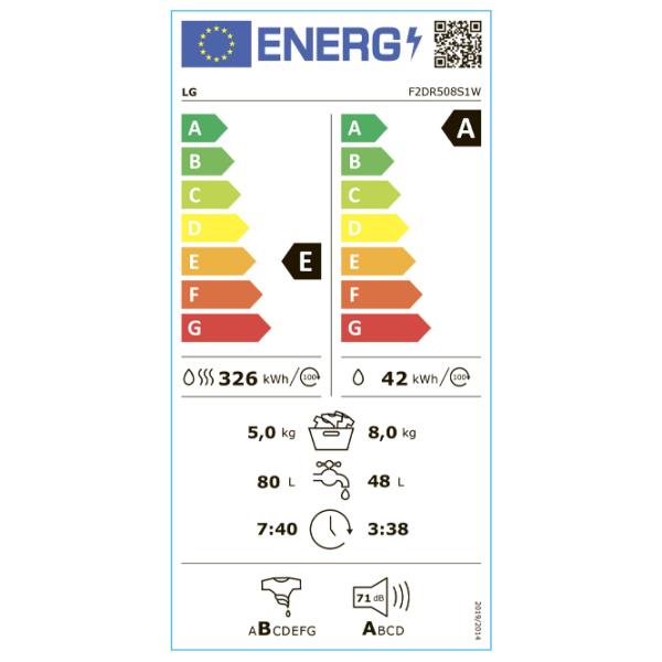 Mașină de spălat cu uscător LG F2DR508S1W 8 kg / 1200 rpm / White photo 8