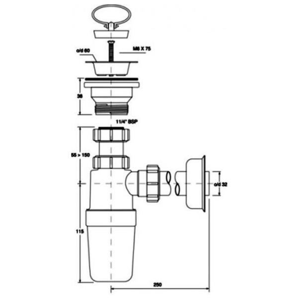Сифон для раковины McAlpine HC1L-J 32 мм/ Резина photo 2