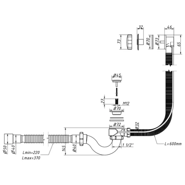 Sifon pentru cada-duș Orio A-24089 73 mm/ Inox photo 2