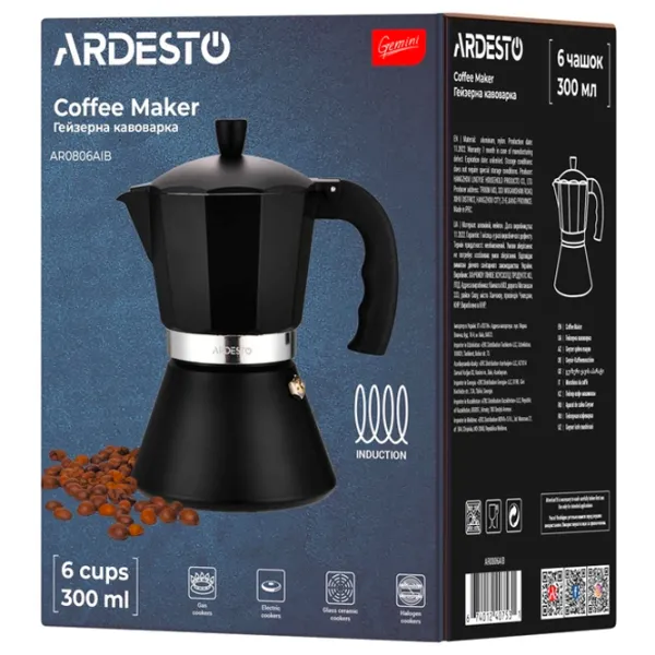 Cafetieră gheizer Ardesto AR0806AIB 0.3l / Aluminiu / Black photo 6