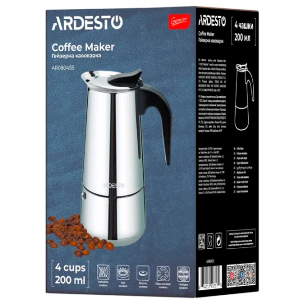 Гейзерная кофеварка Ardesto AR0804SS 0.2л / Нержавеющая сталь / Нержавеющая сталь photo 6