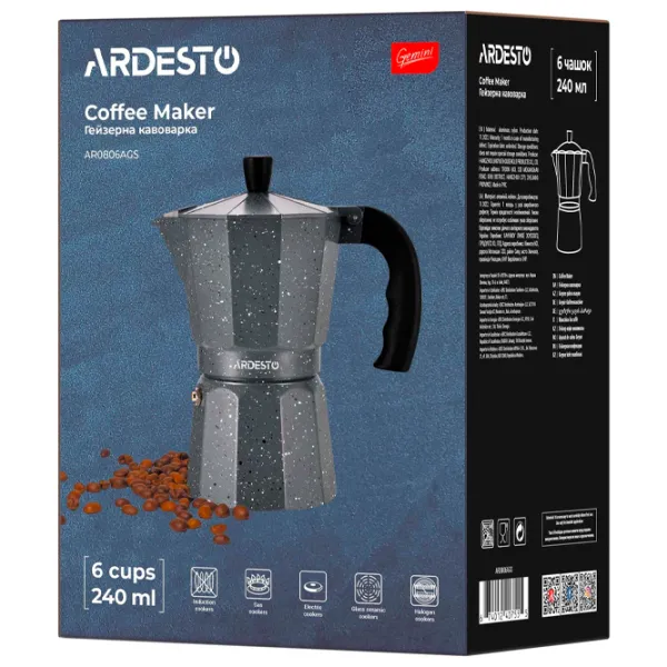 Гейзерная кофеварка Ardesto AR0806AGS 0.24л / Алюминий / Серый photo 6