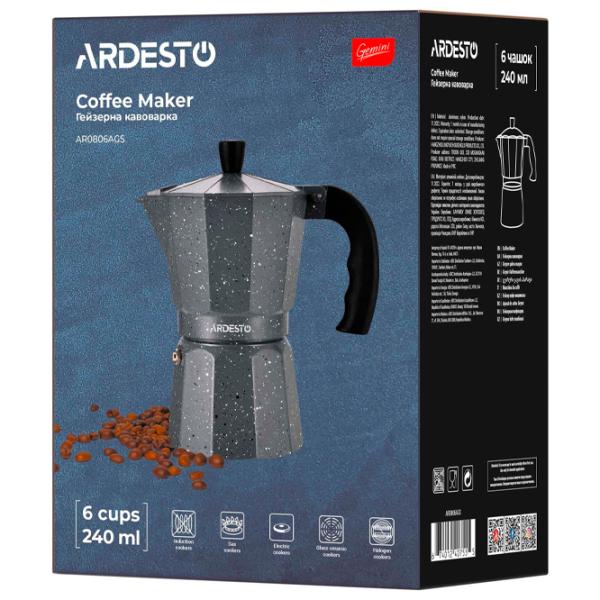 Гейзерная кофеварка Ardesto AR0806AGS 0.24л / Алюминий / Серый photo 6