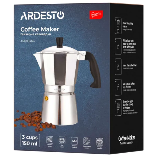 Гейзерная кофеварка Ardesto AR0803AG 0.15л / Алюминий / Нержавеющая сталь photo 6