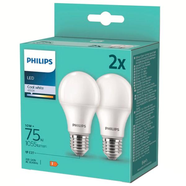Комплект лампочек светодиодная Philips A60 PS04767 E27/ 10 Вт/ 4000 K/ 1055лм/ White photo 2