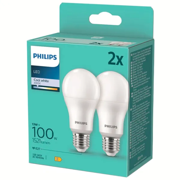 Комплект лампочек светодиодная Philips A67 PS04768 E27/ 13 Вт/ 4000 K/ 1521лм/ White photo 2