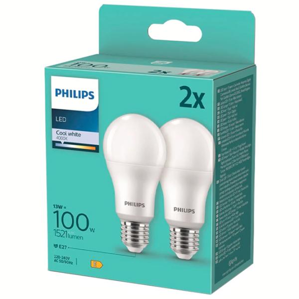 Комплект лампочек светодиодная Philips A67 PS04768 E27/ 13 Вт/ 4000 K/ 1521лм/ White photo 2