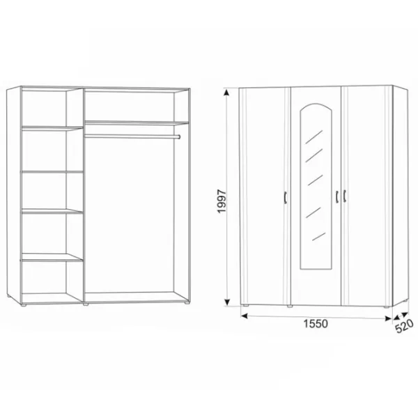 Dulap Linear Ambianta Inter 155 x 52 x 199.7 / DSP / Alb samoa photo 2