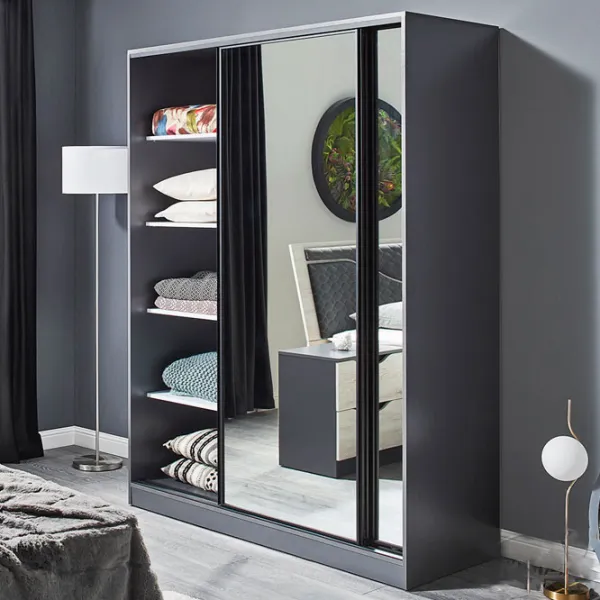 Шкаф Раздвижной Ambianta HAPPY cu usi culisante 180 x 58.3см x 210 / ЛДСП / Графитовый photo 2