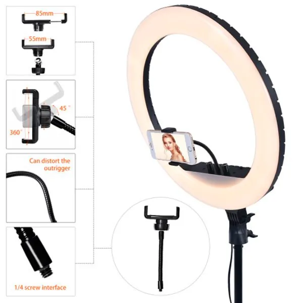 Штатив с круглой лампой Selfie Ring Light RL-18 457 мм Черный photo 3