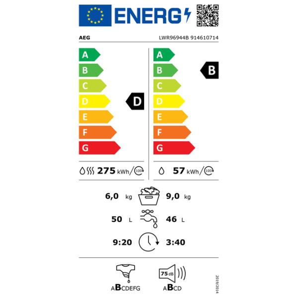 Mașină de spălat cu uscător AEG LWR96944B 9 kg / 1400 rpm / White photo 5